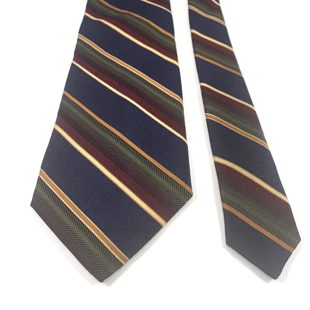 Vintage Jos. A. Bank Mens Tie Navy Maroon Gold Olive Diagonal Repp Design Silk